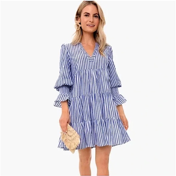 Tuckernuck Pomander Place Women's Blue and white Cotton Poplin Kenzo Dress - Picture 3 of 10